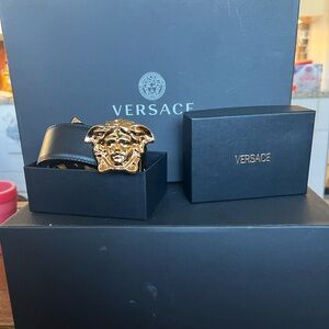 Versace Medusa Black and Gold Belt